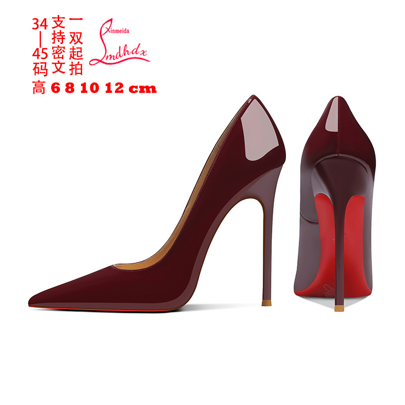 12cm wine red high-heeled shoes women's catwalk shoes 2025 summer new high-end sense hate day antiaircraft cannon shoes plus size 44