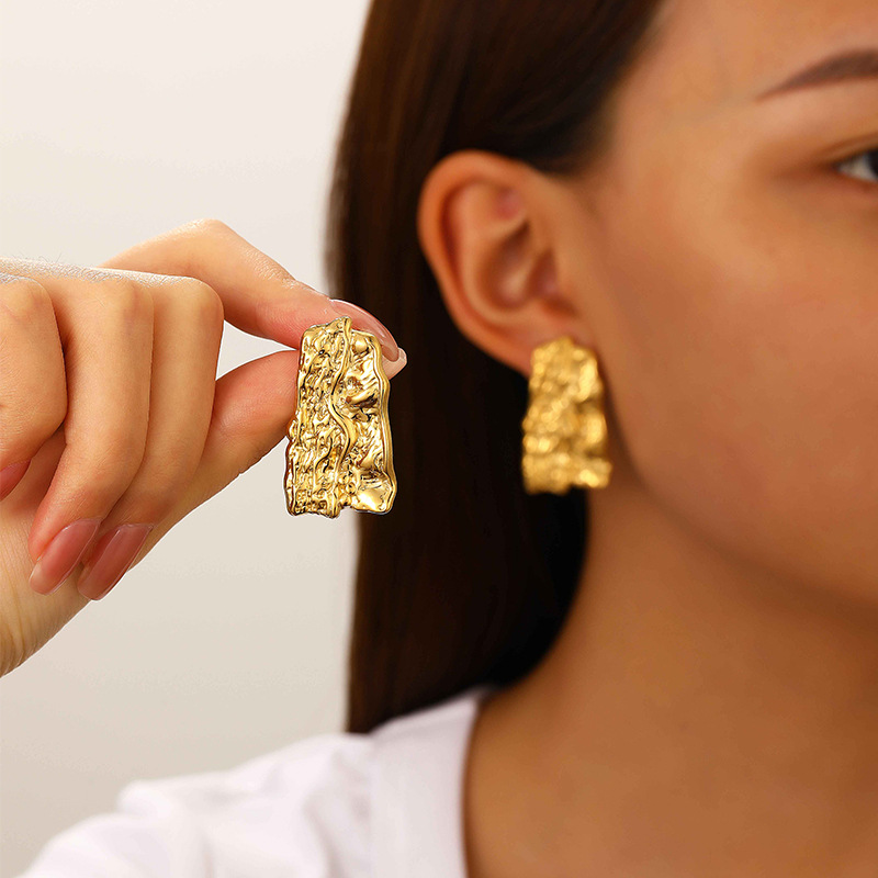 15g Weight Alloy Ear Needle Material Ear Studs Classification 1 Pair Basic Modern Style Classic Style Geometric Plating Pleated Titanium Steel Ear Studs