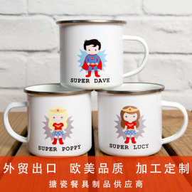 低价厂家logo多规格外贸供货热转印空白涂层平底金属珐琅搪瓷杯
