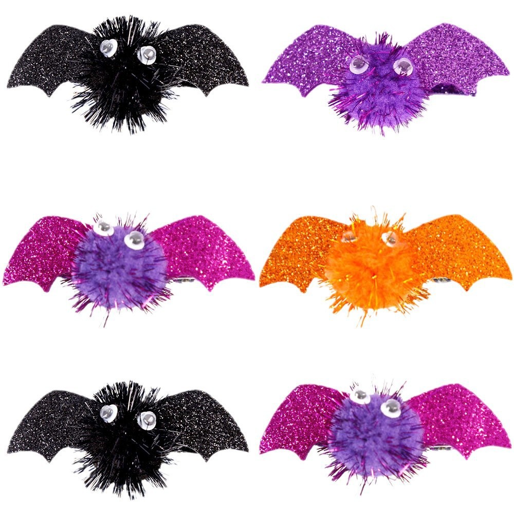 Halloween murciélago pin de pelo día fantasma accesorios de vestuario para niños Halloween negro púrpura alas pin de pelo toque