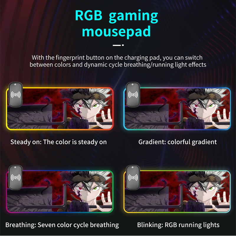 Anime Black CLOVER LARGE BIG RGB Mouse Pad Gaming Computer