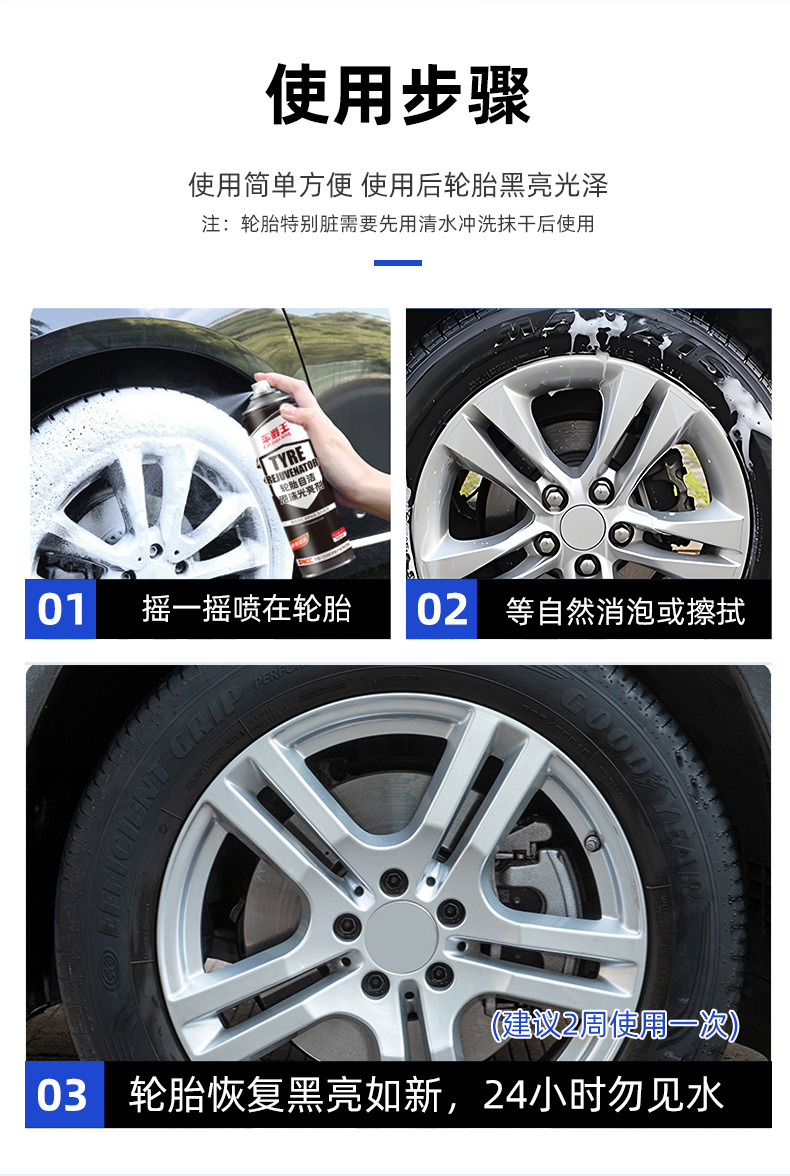 Car Tire Shine Agent, Blackening Tire Wax, Anti-Aging Foam Wheel Cleaner, Wholesale from Manufacturer