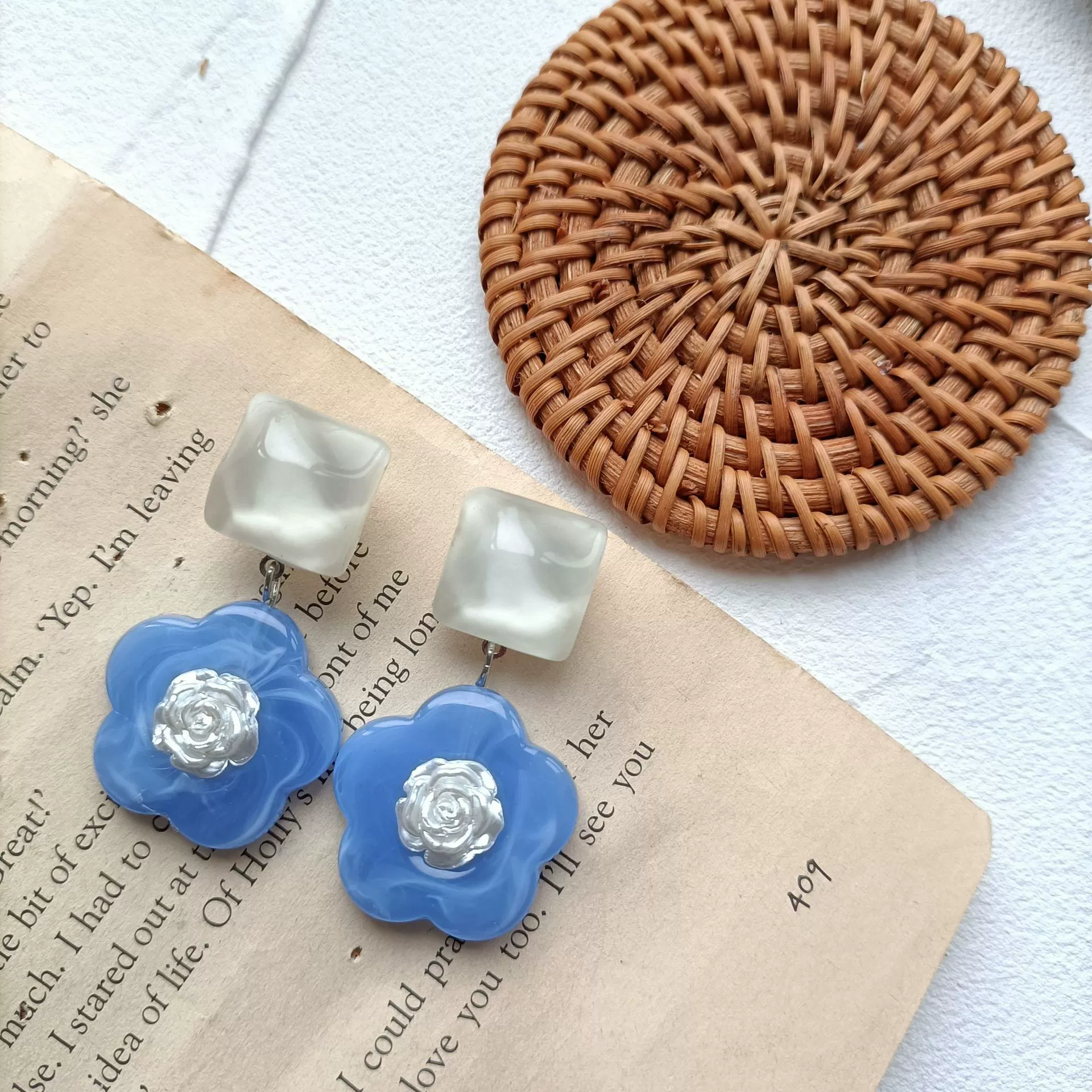Ink, fresh earrings, ear clips, S925, silver 925 sample, flowered