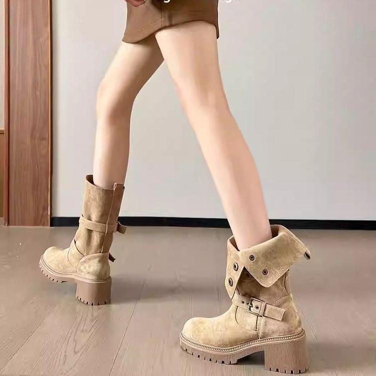 软皮版·美拉德厚底增高马丁靴女2025年秋季新款不过膝两穿西部短|undefined