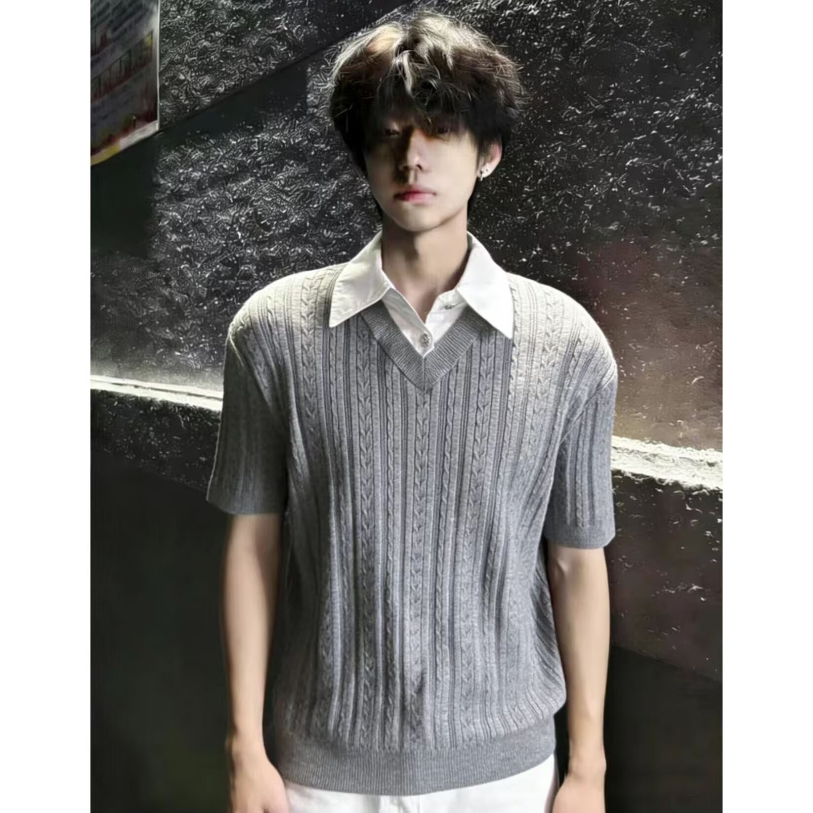 Polo camisa de punto camisa de mangas cortas hombre solapa falsa dos piezas camisa de torsión cuello vieja camisa de estilo de dinero fábrica transfronteriza al por mayor