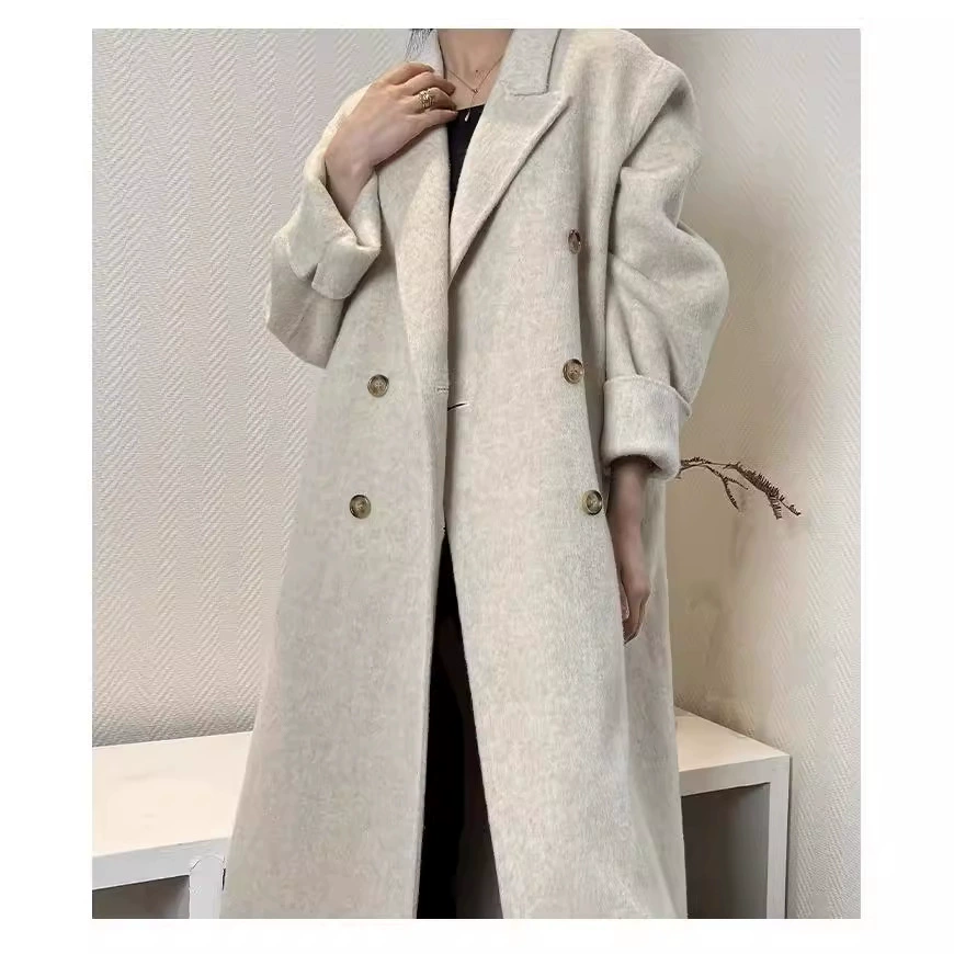 Высококачественное двустороннее шерстяное кашемировое пальто, Женский костюм на шнуровке с воротником, универсальное модное шерстяное пальто средней длины в Корейском стиле