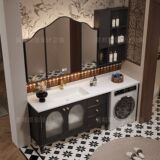 Французская напольная стиральная машина на балконе, встроенная комбинация шкафов для ванной комнаты, умывальник для ванной комнаты в американском стиле ретро