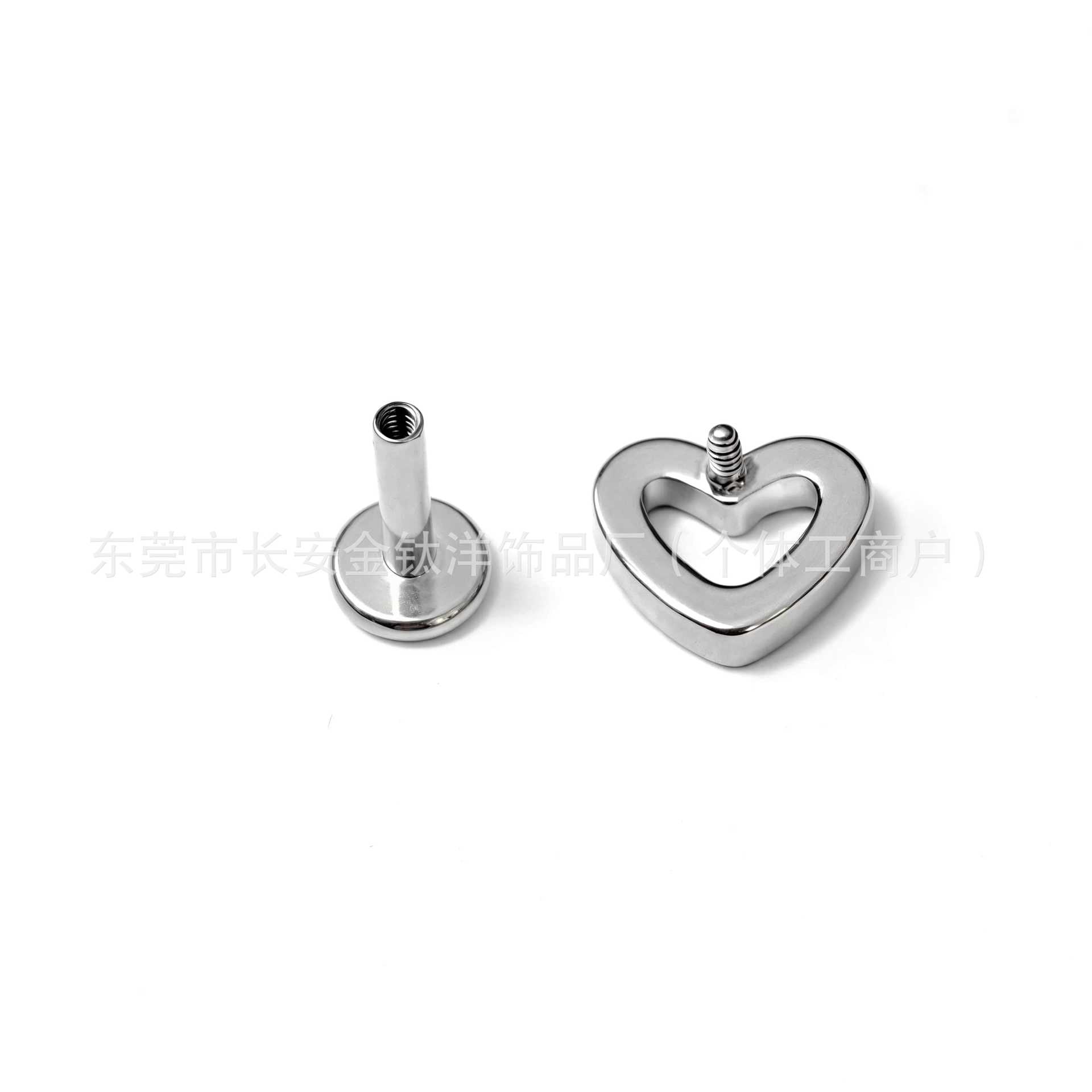 F136 Titanium Internally Threaded Heart-Shaped 5A Zircon Inlaid Stud Earrings G23 Titanium Alloy Body Piercing Jewelry detail image 7