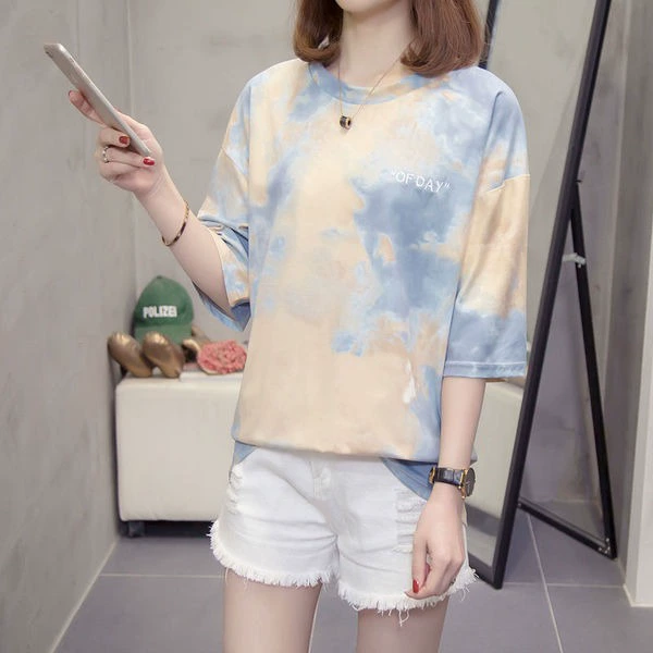 Футболка оверсайз с tie-dye, свободный крой, короткий рукав, размеры M–XXXXL (плюс-вайд)