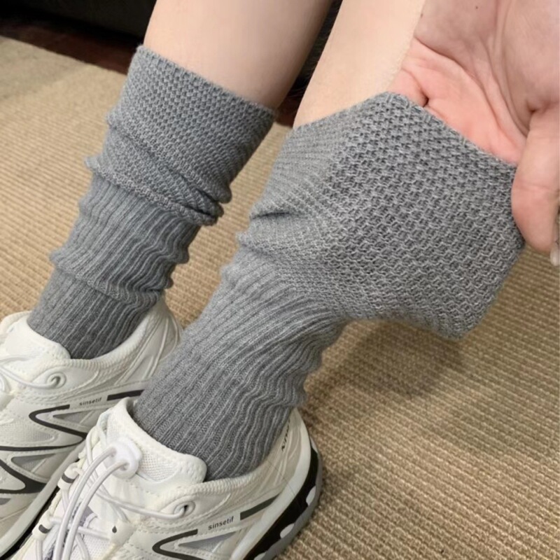 Hollow mesh solid color pile socks calf socks knitted particle women's Thin Thin socks calf Tide stockings