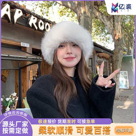 跨境毛绒新款蒙古帽子秋冬防寒保暖加厚盆帽冬季护耳狐狸毛渔夫帽