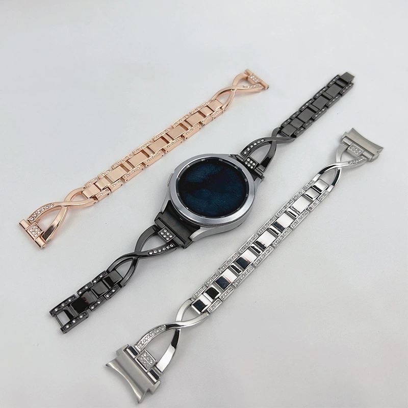 Для Samsung Galaxy Watch Band 22 20 мм Большой X Цинковый сплав Алмазный металлический ремешок из нержавеющей стали