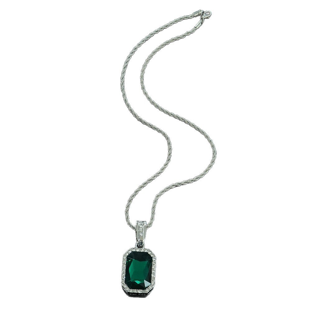 Collar con Colgante Cuadrado de Piedras Preciosas Coloridas Estilo Hip-hop, Estilo Minimalista, Unisex, Cadena para Suéter, Joyería