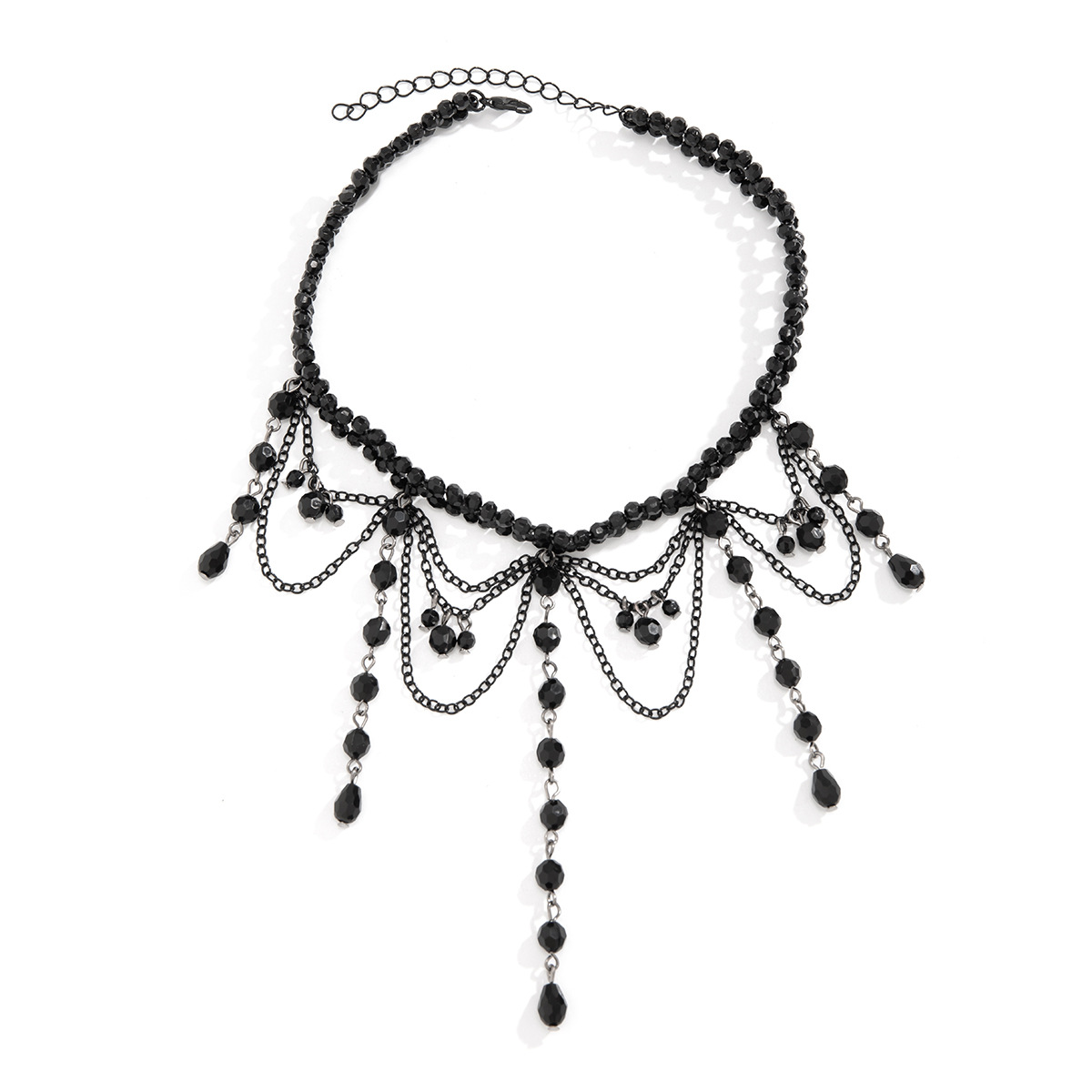 Girocollo goth con perline e frange a goccia di cristallo rosso_voghion.com