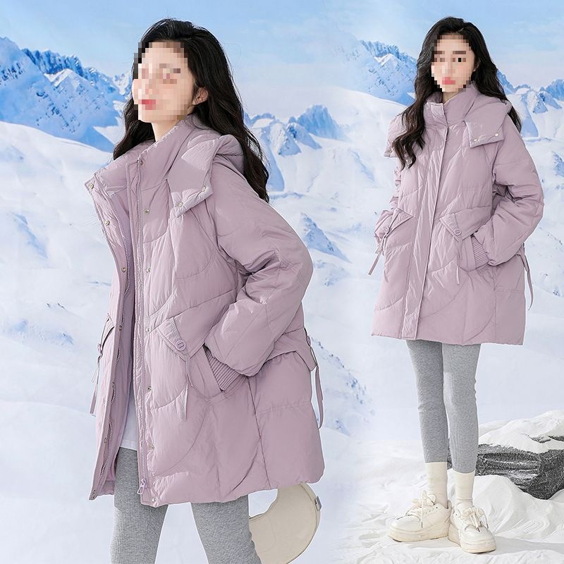 胖加肥斤大码女孕妇宽松字版白鸭绒斤中长款羽绒服学生