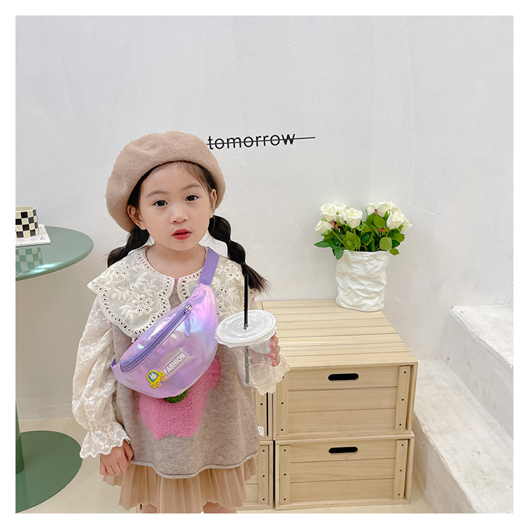 2023 New fashionable and trendy portable laser PU leather children's waist bag, crossbody small bag, sports laser chest waist bag undefined