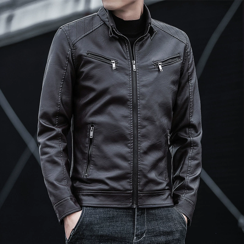 Polyurethane autumn men's jacket for leisure, Korean style, slim fit