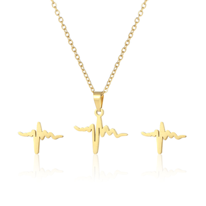 Cross-Border South American Stainless Steel ECG Ornament Set Fashion Lightning Necklace Ear Stud Thr