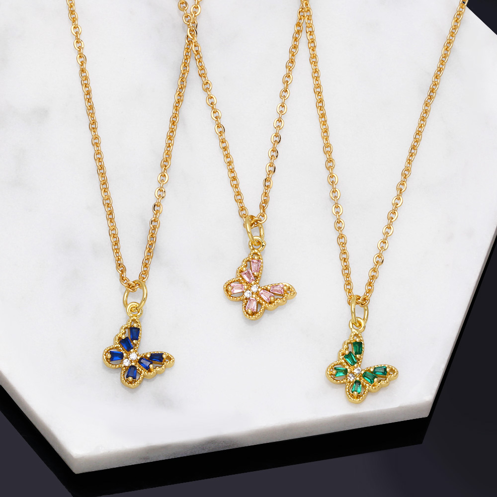 Fashion Colorful Zircon Inlaid Butterfly Pendant Clavicle Chain Necklace