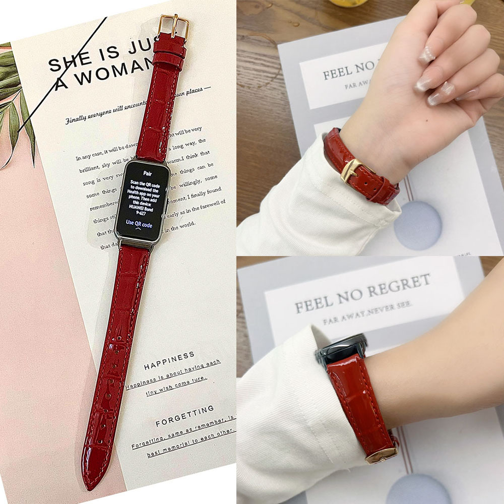 For Huawei Bracelet 10 Huawei 9 Bracelet Strap nfc Classic Niche Slub Pattern Leather Wristband Watch Strap