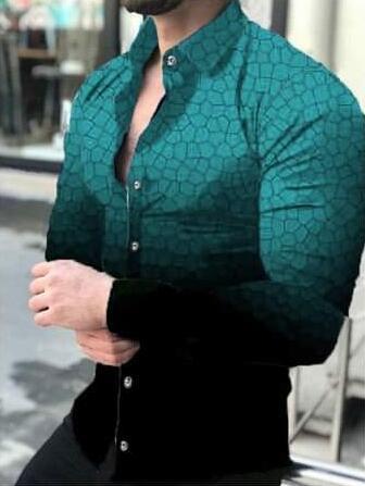 Ropa de los hombres europeos y americanos del comercio exterior 2023 primavera nuevos hombres 3D impreso casual solapa manga larga más tamaño camisa de los hombres