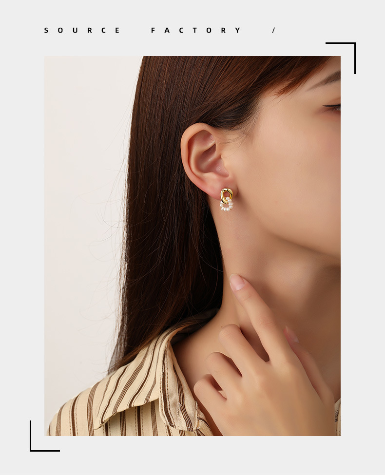 Retro Geometric Imitation Pearl Copper Plating Drop Earrings 1 Pair