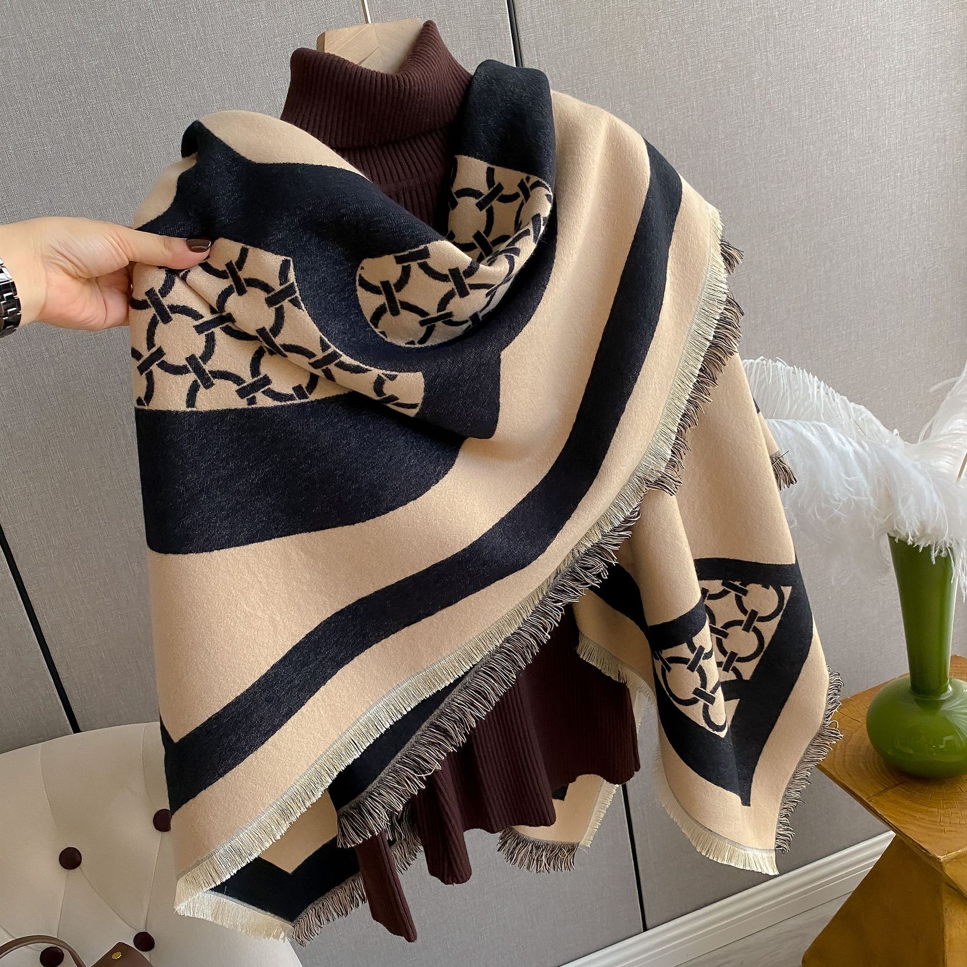 Otoño e invierno nueva capa de viaje de moda todo fósforo de la camelia imitación de cachemira toalla cuadrada con aire acondicionado mantón cálido