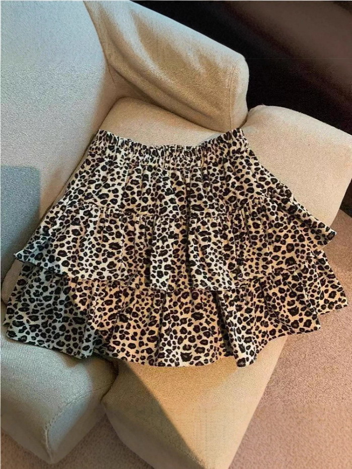 Leopard Print Spring, Autumn and Winter New Style Hot Girl Ruffle