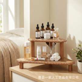 跨境木质桌面收纳架化妆品香薰置物架木珠厨房调料架拐角香水架