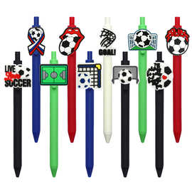 跨境足球卡通学生用品文具笔创意PVC软胶贴片笔彩色按动圆珠笔