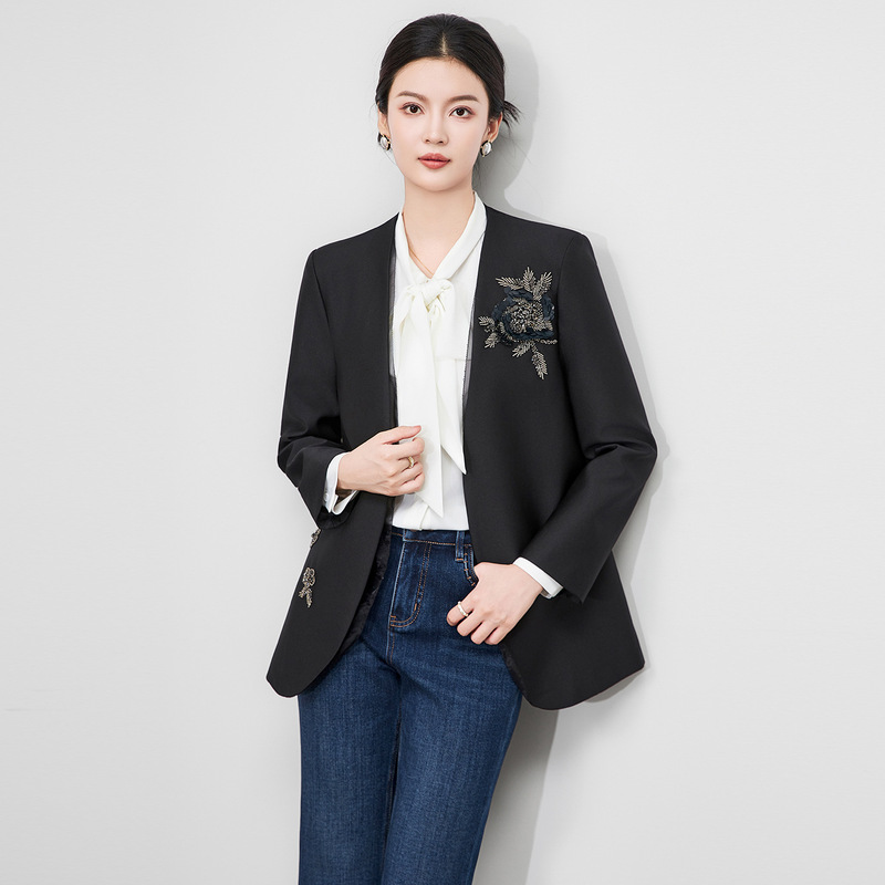 2513707-Light Luxury Super Heavy Industry Handmade Beaded Stereo Flower Glossy Suit Suit Jacket V Neck Women's New 2513707-Light Luxury Super Heavy Industry Handmade Beaded Stereo Flower Glossy Suit Suit Jacket V Neck Women's New