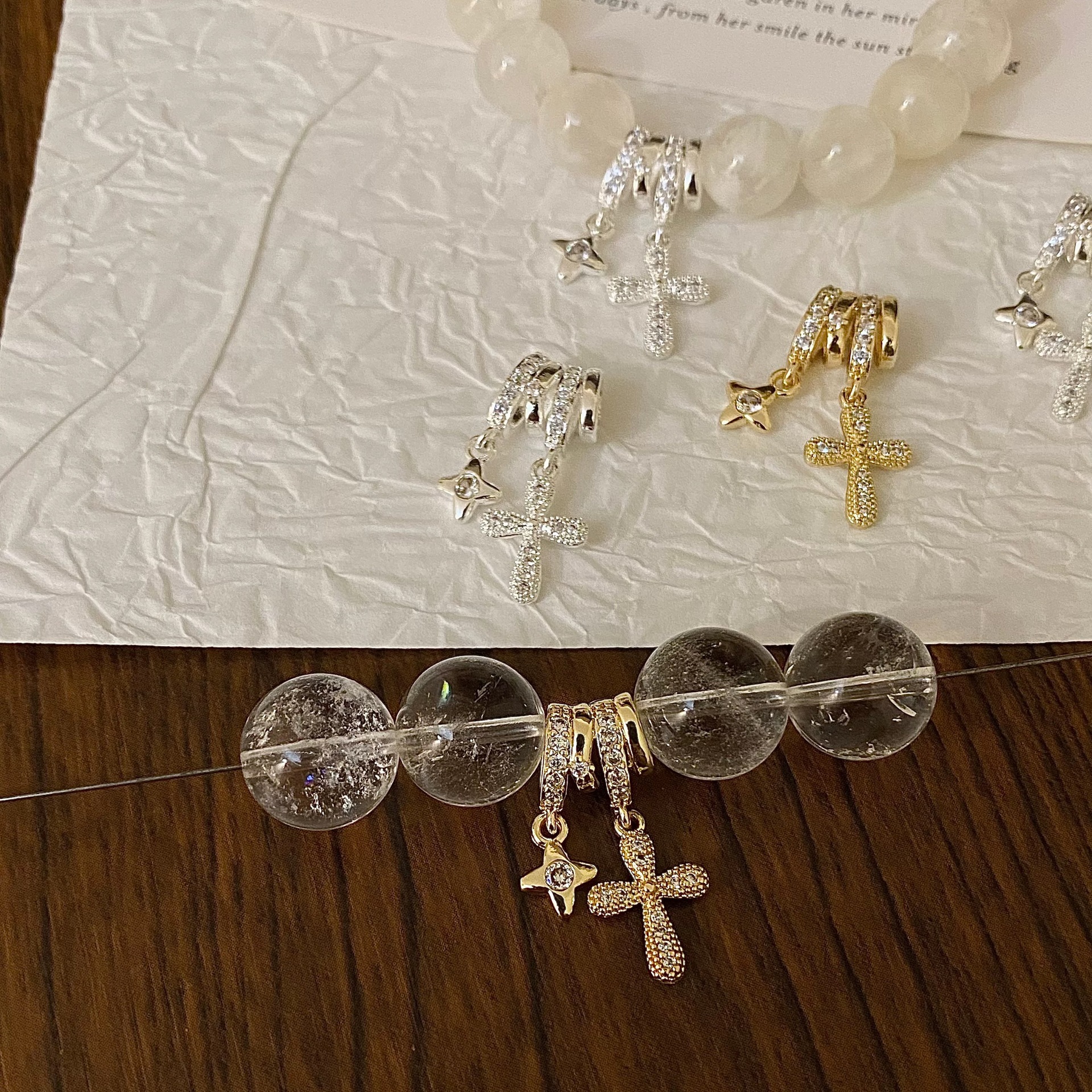 Full Diamond Cross Star Pendant Accessories, Large Hole for Side Hanging, DIY Crystal Bracelet Spacer Beads, Handmade Stringing