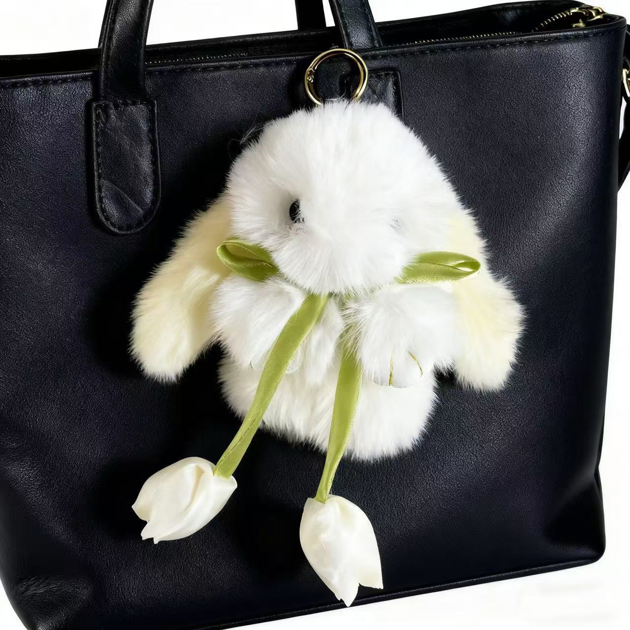 Bolsos lindos colgantes de peluche de peluche tulipas conejo colgantes de llaves de automóviles colgantes de peluche cadenas de teléfonos móviles