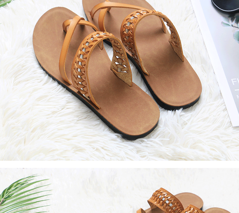 Dép xỏ ngón nữ đế bằng khoét lỗ thoáng khí đi biển — Màu xanh lá, Nâu vàng chi tiết 11