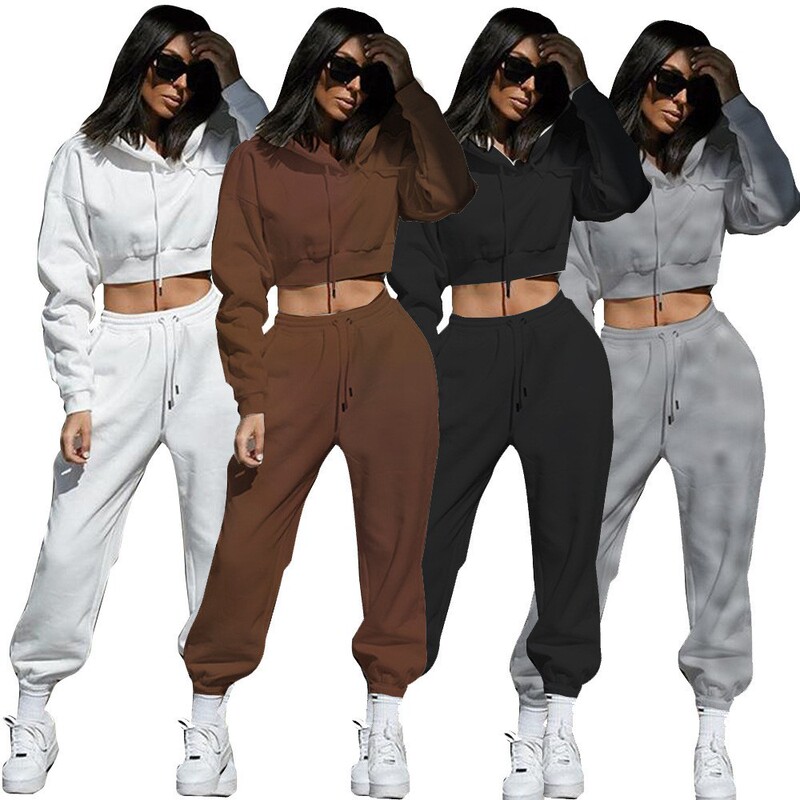 2024 European and American plus velvet sweater suit women's AliExpress plus size loose hooded long sleeve women's sports leisure two-piece suit
