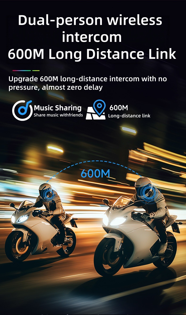 Cross-border new motorcycle helmet Bluetooth headset 600m intercom HD video and photo all-in-one with long battery life
