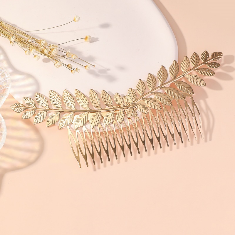 Peine de pelo de hoja de novia europea y americana, tocado de hoja de oro barroco, placa de boda, decoración del cabello, accesorios para damas, horquilla