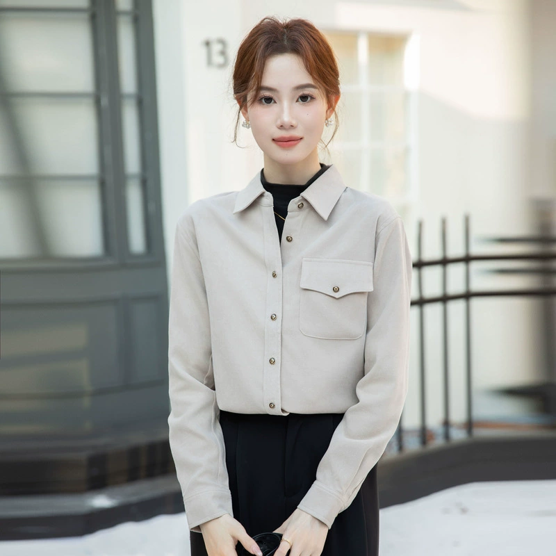 Фланелевая матовая рубашка с длинными рукавами