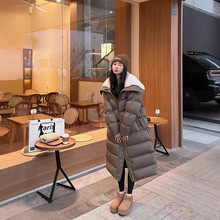 大翻领羊羔毛长款羽绒服女2025冬时尚高级加厚宽松过膝白鸭绒外套