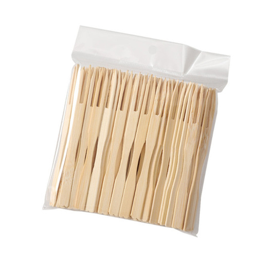 Disposable Bamboo Fruit Fork Two-Tine Dessert Fork Cake Fork Bamboo Stick Food Eco-Friendly Love Fork 100 pieces/bag