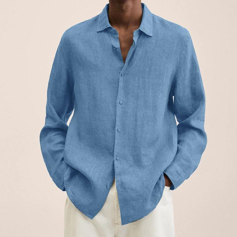 Solid Colour Long Sleeve Casual Shirt For Men Loose Fit_voghion.com
