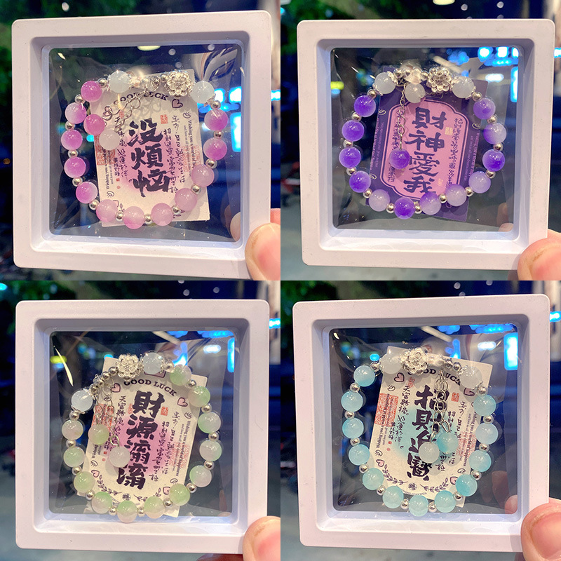 新中式莲花手链拿货摆摊学生琉璃盒装手串义乌小商品饰品批发水晶