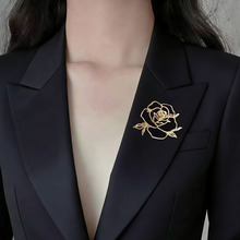 时尚简约镂空玫瑰花胸针女气质轻奢高档金属花朵别针西装胸花领针