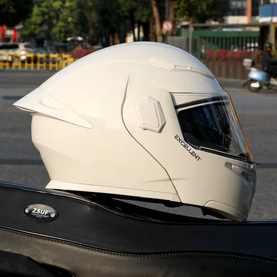 New Universal Flip-Up Motorcycle Helmet Motosiklet kaskı (dəbilqə) - excellent-white-3cdot-dual-certification-face-helmet-comes-with-anti-fog-agent-one-size-fits-all