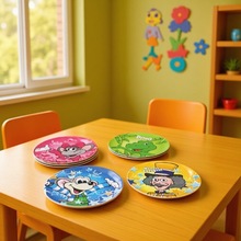 热销密胺餐具仿瓷美耐皿8寸圆盘餐厅家用菜盘平盘卡通碟子可换图