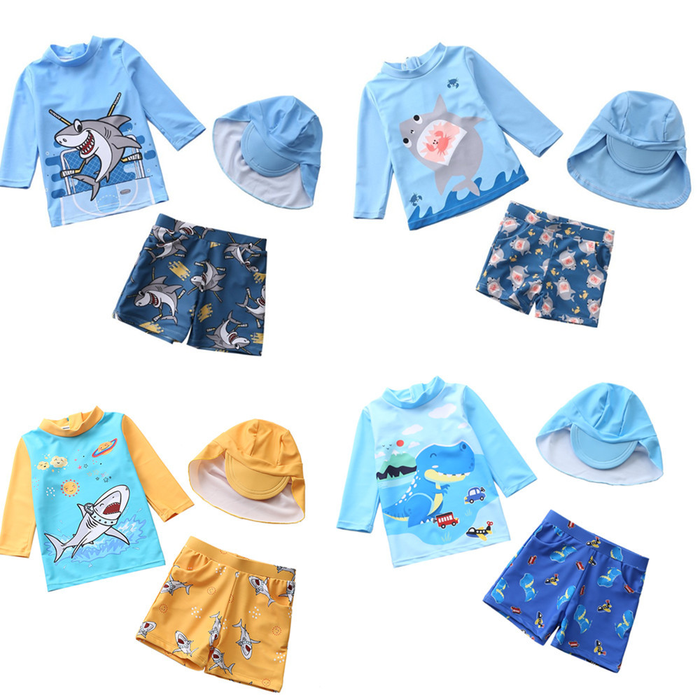 New Children's Swimsuit Men's Long-sleeved Split Swimsuit Shark Unicorn Anti-sunscreen Baby Boy's Swimsuit