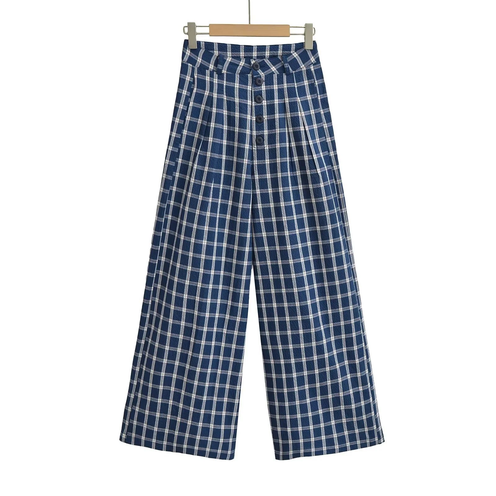 Retro blue colored summer trousers