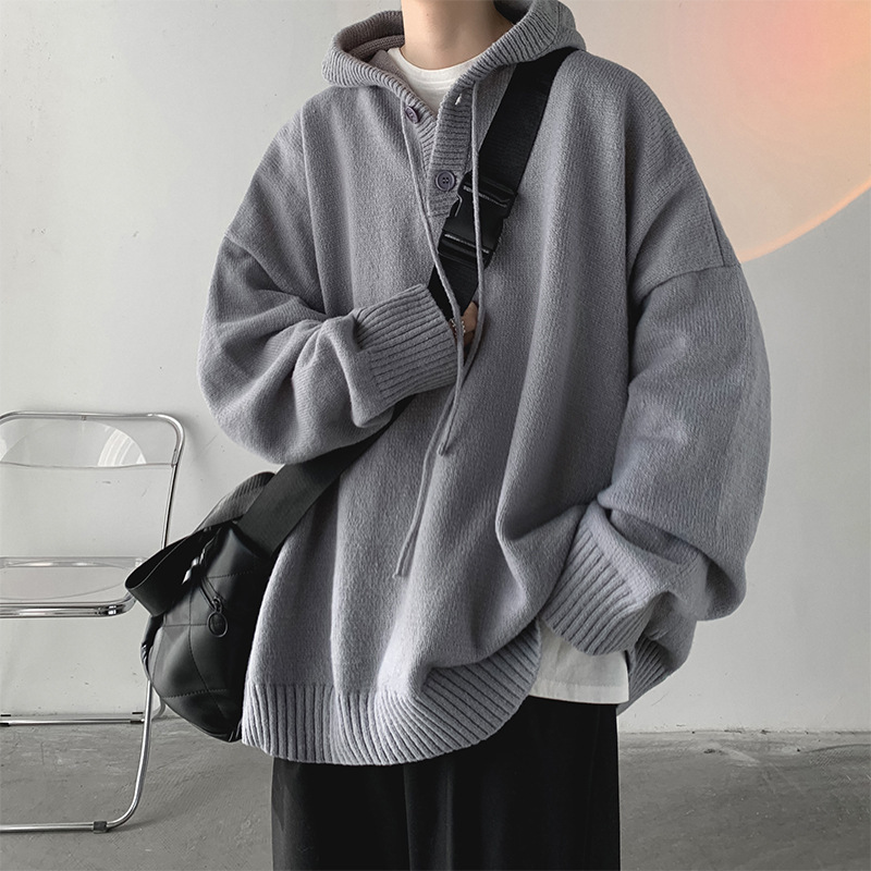 Hooded Turtleneck Sweater Men's Autumn and Winter Loose Lazy Style Sweater Japanese Style Retro Thickened Outer Wear Knitted Sweater Jacket