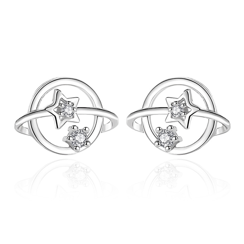 S925 plata esterlina simple estilo japonés y coreano planeta universo estrella Luna pendientes creativos simétricos pendientes personalizados al por mayor