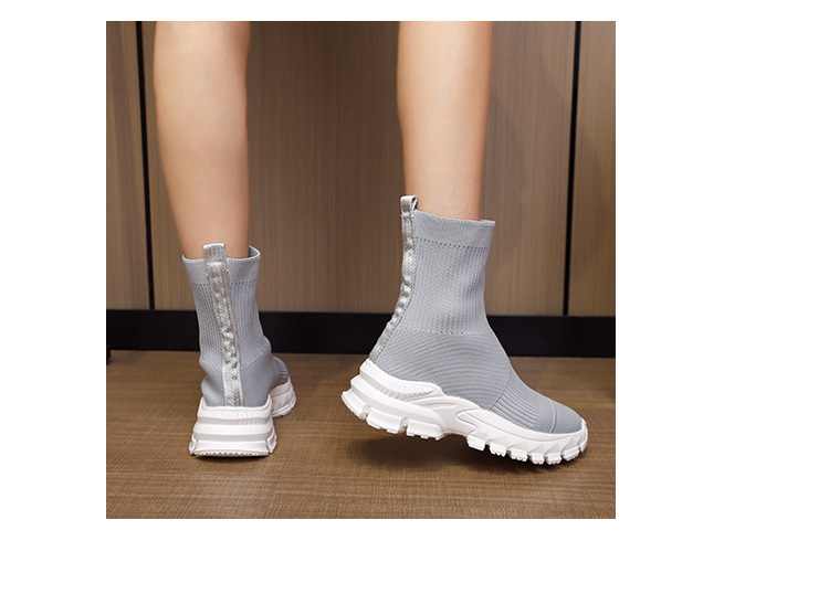 Spring New Fly Knitted Short Boots Thick Soled Versatile Stretch Socks Shoes Thick Soled Knitted Sports Casual Shoes Women's Boots_voghion.com